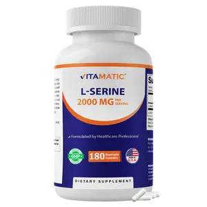 Vitamatic Edible L-Serine Amino Acid Dietary Supplement - 2000 mg per Serving, 180 Vegetarian Capsules, Non-GMO, Gluten-Free, Lactose-Free, Made in USA