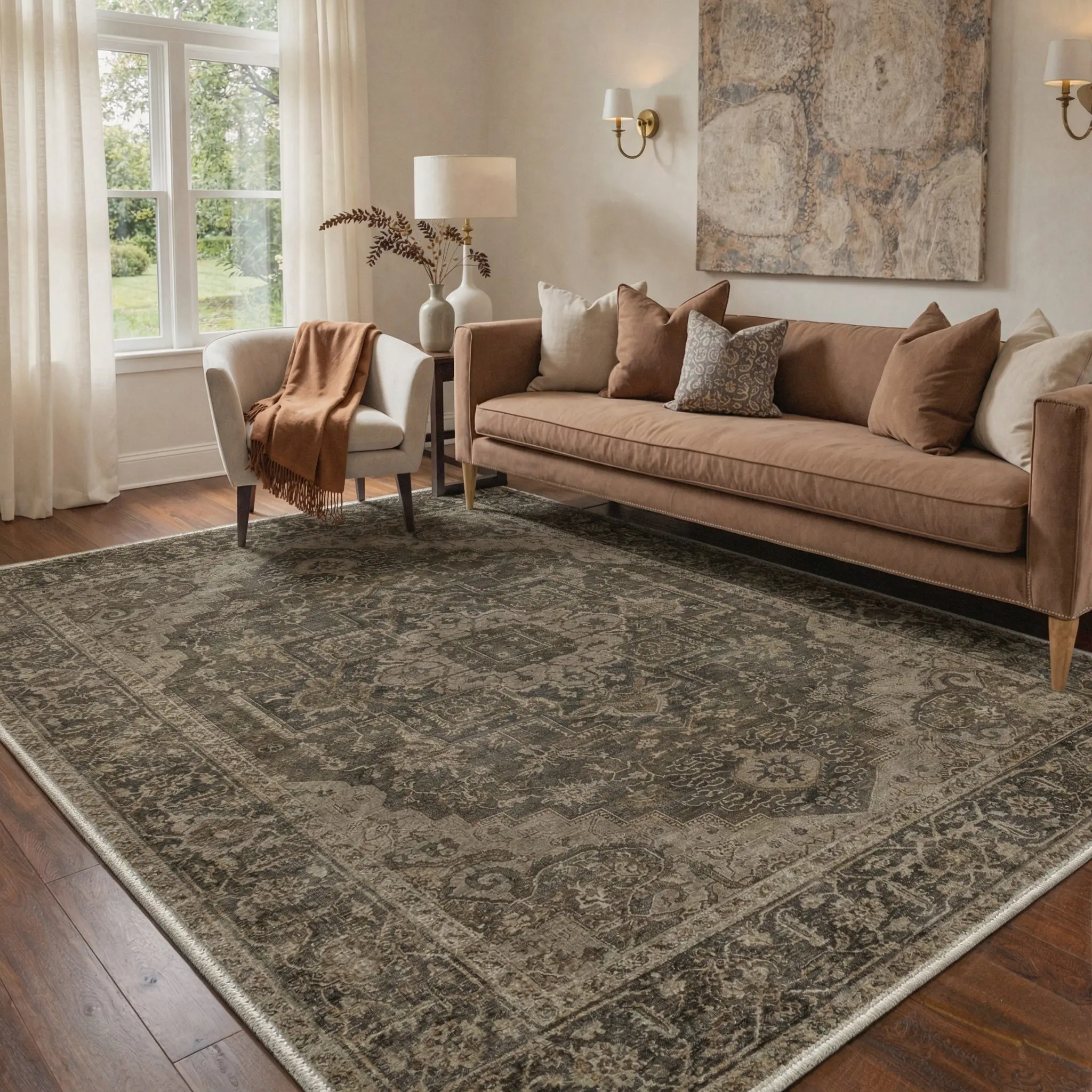 【Back To School】GENIMO Rug – Machine Washable, Soft, Pet Friendly, Non-Slip Area Carpet, Floor Rug Perfect for Living Room, Bedroom, Kitchen, Hallway, Elegant Home Decor ,ARP1548-PETAL