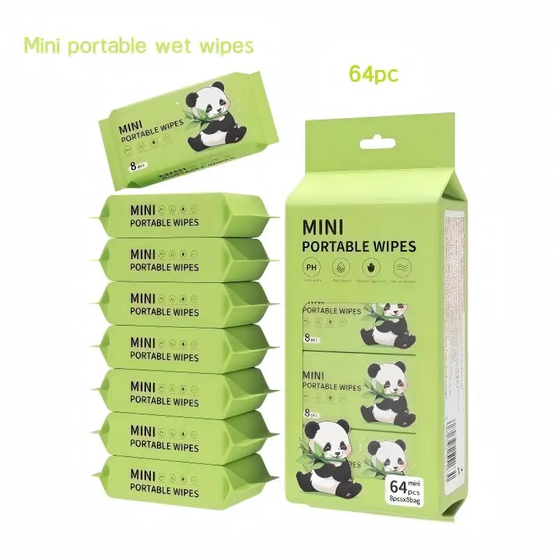 64Pcs Mini Portable Alcohol-Free Disposable Wet Wipes - Unisex Users' All-Body Cleaning Tool, Face-Friendly for Daily Touch-Ups, Pet-Friendly Home Care Supplies, Kitchen Quick Clean, Christmas Use