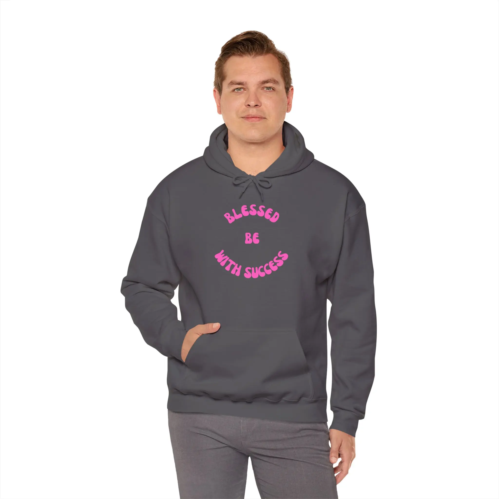 Be Blessed  With Success 2 Retro Pink Motivational Unisex Heavyblend Hoodie, Inspirational Self-Affirmation Top, Positive Vibes Customizable Long Sleeve Shirt