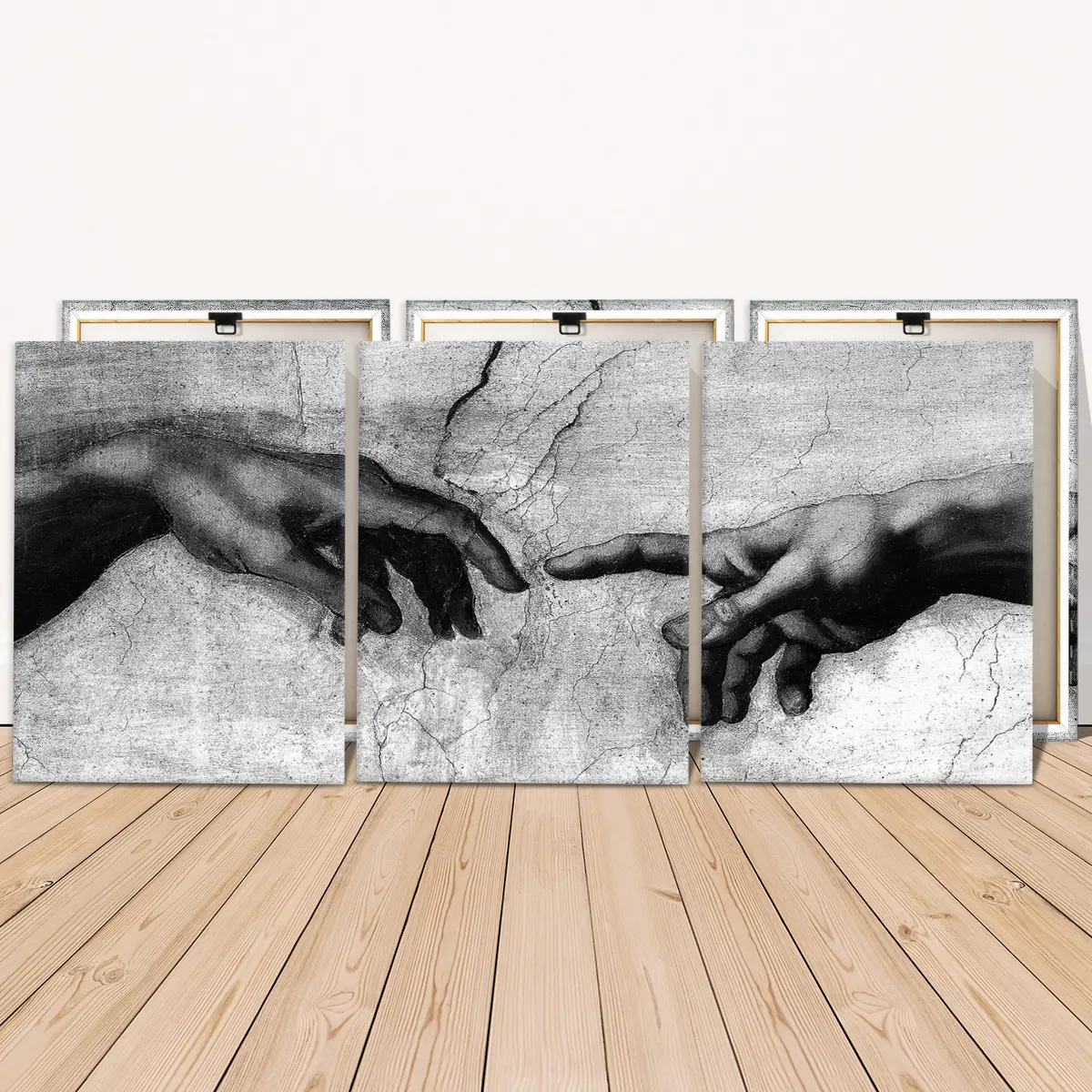 3 Counts Wooden Framed Canvas Painting, Classic Renaissance Hands Artwork, Vintage Wall Art, Exquisite Poster, Perfect Living Room Decoration, Modern Art, Fashion Family Poster, Wall Art Decoration, Waterproof Art, Modern Art Design