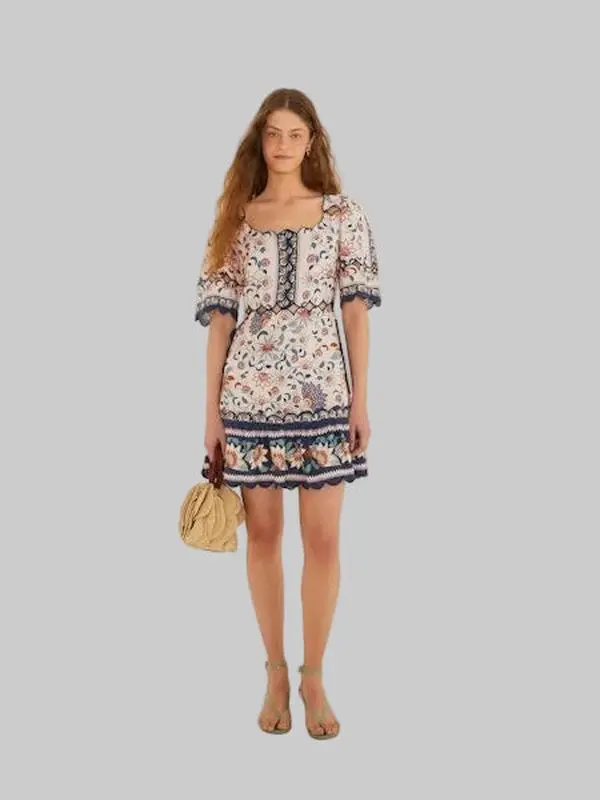 Floral Delhi Tapestry Mini Dress Light Pink
