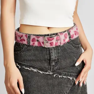 Women’s Soft Plush Animal Print Belt, Y2K Leopard Furry Waist Accessory, Decorative Fashion Belt for Alt Streetwear, Festivals