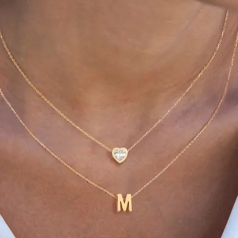 Women's Elegant Temperament Necklace Set, Fashion Accessory Necklace, Initial Artificial Crystal Heart Shaped Pendant, Stainless Steel Chain, Multi-Layer Design, All Seasons Jewelry Gift, Necklace For Mom, Accessory Necklace, Necklaces And Accessories