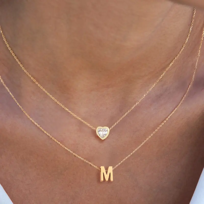 Women's Elegant Temperament Necklace Set, Fashion Accessory Necklace, Initial Artificial Crystal Heart Shaped Pendant, Stainless Steel Chain, Multi-Layer Design, All Seasons Jewelry Gift, Necklace For Mom, Accessory Necklace, Necklaces And Accessories
