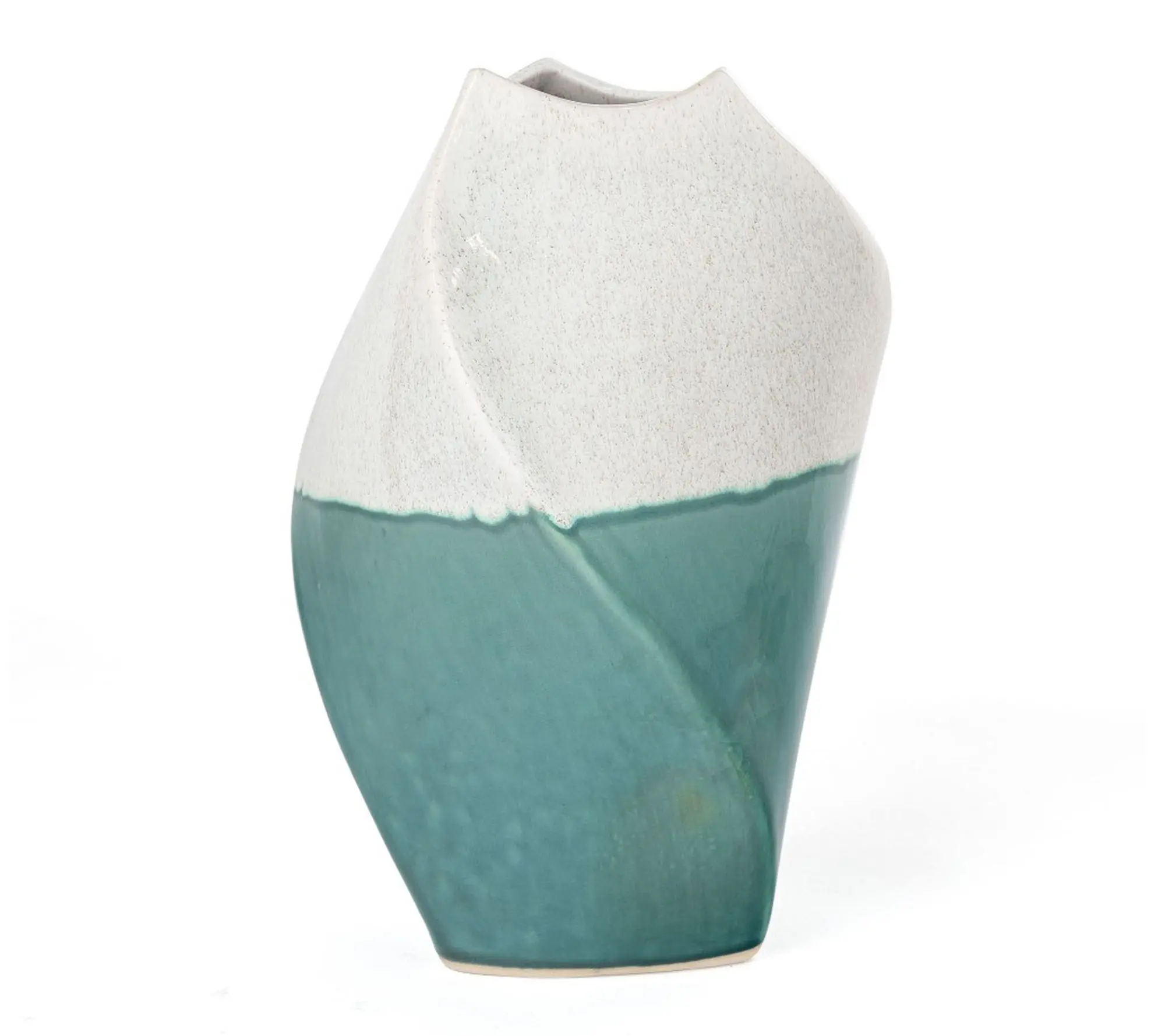 HomeRoots 12" Green & Ivory Ombre Wavy Ceramic Vase