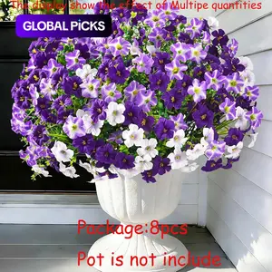 Artificial Flowers for Outdoors, 8 Bundles Mixed Color Artificial Petunias Fake Flowers for Outside, UV Resistant Realistic Silk Flowers for Decorations, Ornaments, Outdoor Faux Flowers Plants for Garden Porch
