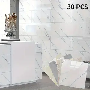 30 Pcs Marble White Wallpaper Peel and Stick Kitchen Countertop Contact Paper Glossy White Marble Self Adhesive Contact Paper Removable Glossy Granite Wallpaper for Bathroom