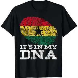 Cotton It's In My DNA Ghanaian Print African Roots Proud Ghana Flag T-Shirt Round Neck Short Sleeve T-Shirt Women's Men Graphic Tee