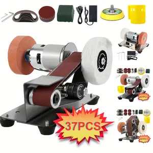 37PCS 3-in-1 Mini Belt Sander - Multi-style. 15° belt sanding, electric desktop, 7 adjustable speeds for buffing/polishing. For DIY metal/wood crafts, tools & polishing. With kit.