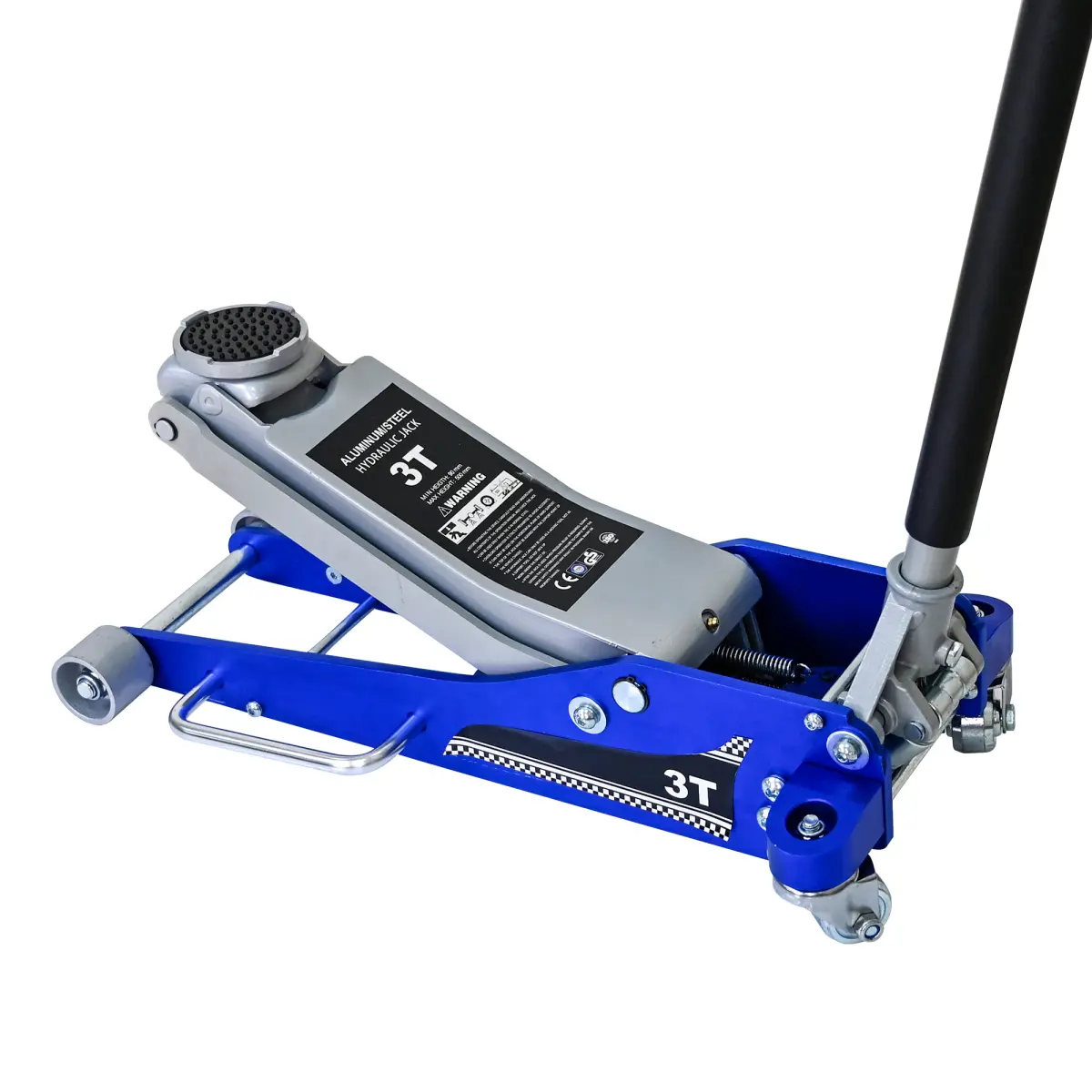 3T Aluminum Steel Hydraulic Car Jack, Horizontal Pneumatic Air Trolley Service Floor Jack with Extra Saddle, Safety System, Universal Fit for SUVs & Extended Height Trucks, 6,600 lb Capacity, Blue&Silver