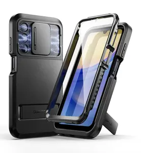 SURITCH for Samsung Galaxy A15 Case with Magnetic Camera Slide Cover & Adjustable Kickstand & Screen Protector, Rugged Full-Body Shockproof Dual-Layer Protective Cover for Samsung A15 6.5 Inch