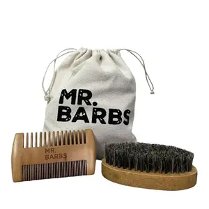 Mr. Barbs Wood Comb and Brush Kit for Mustache & Beard