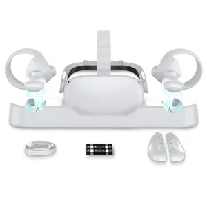 Oculus Quest 2  Dock for Oculus Quest 2/Meta Quest 2,Charge Controllers and Headset Simultaneously,[ Fit Elite Strap], with 2 Rechargeable Controller (NO AC Adapter)