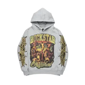 Waller Heather Grey Graphic Distressed Relaxed Hoodie