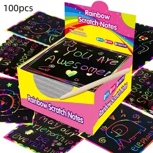 100 Rainbow Scratch Art Paper Cards for Kids, Fun DIY Crafts, Creative Activity, Perfect for Holidays, Parties, Birthdays, Mother's Day, Father's Day, Thanksgiving, Halloween, Christmas Gifts