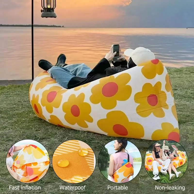Outdoor Quick Inflatable Air Sofa Bed, Premium Sleeping Bag, Inflatable Cushion Lazy Bag, Beanbag Lazy Sofa, Ideal for Camping, Travel, Hiking, Pool, Beach Party, Air Couch