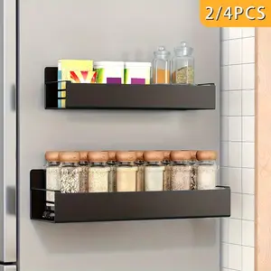 2/4 Pack Magnetic Fridge Storage Rack, Magnetic Seasoning Holder & Spice Organizer, Large Capacity Drill-Free Space-Saving Refrigerator Shelf, Strong Adhesive Kitchen Storage and Organization Rack