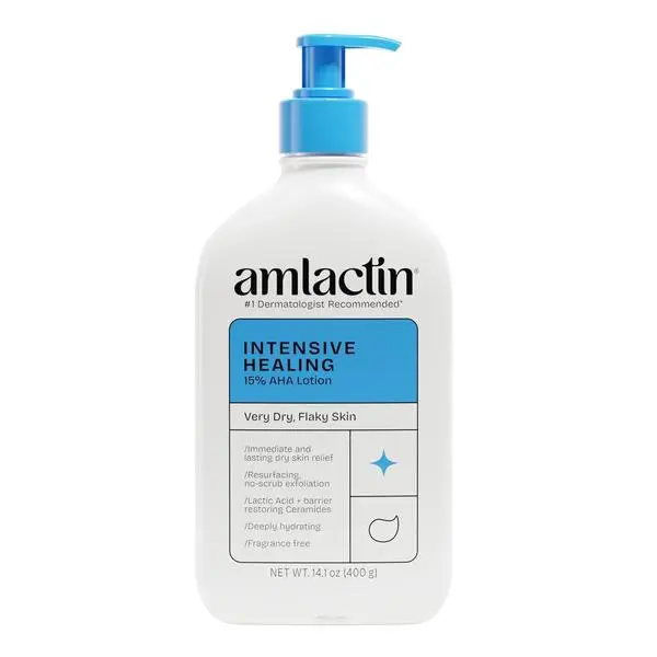 AmLactin Intensive Healing Body Moisturizer - 15% Lactic Acid AHA, 14.1 oz, Ceramide 3 - Daily Hydrating Body Care for Extremely Dry Skin, Exfoliates & Smooths