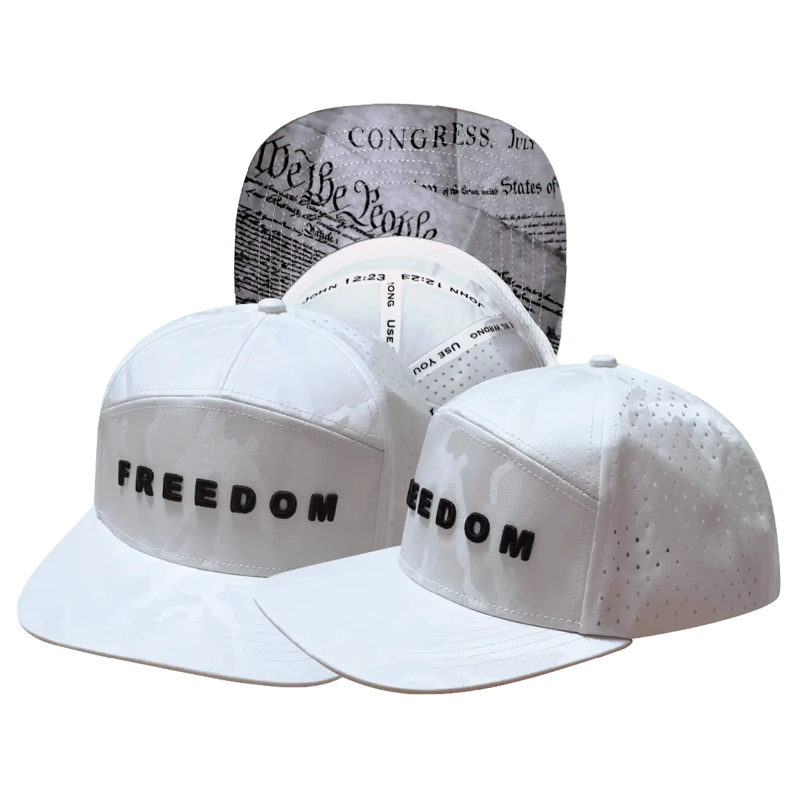 FREEDOM Hat - White Camo - Flat Bill - Laser Mesh - Proceeds go to TPUSA