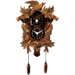 Vintage Chiming Wall Clock Singing Bird Classic Brown Resin Home Decor Perfect Christmas Gift