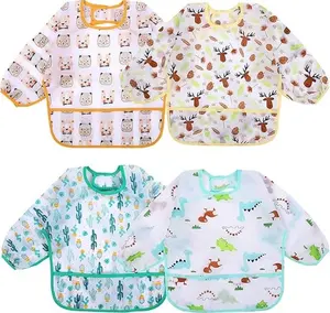 4 Pack Long Sleeve Bibs, Baby Smock Waterproof Sleeved Bib Smock for Baby Toddler 6-36 Months