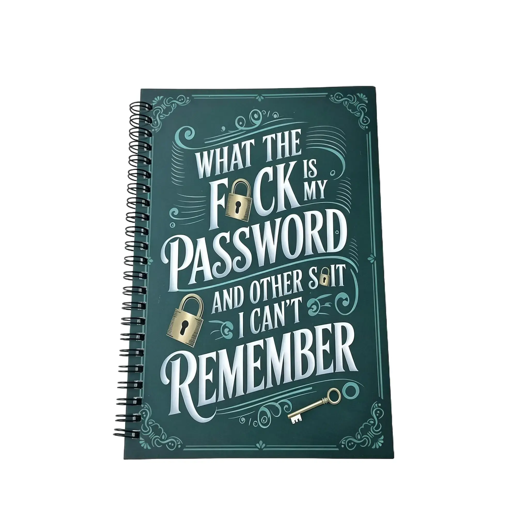 Spiral-bound password tracker — “What the f is my password” humorous organizer; keep your login information safe and handy at home or in the office adhd accessories hardcover journal