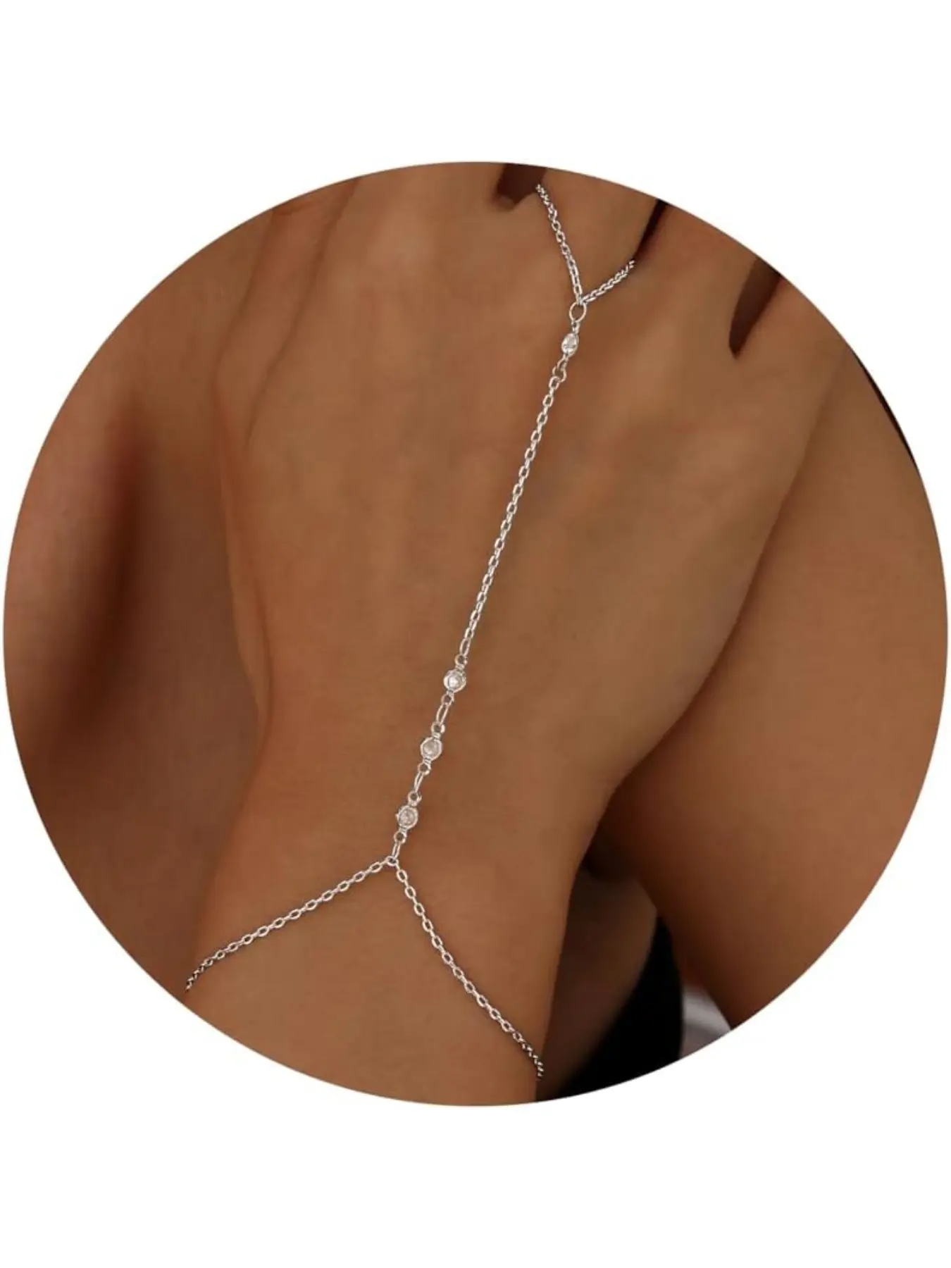 Gold Hand Chain Bracelets For Women,14K Gold Plated Ring Bracelet Hand Chain With Cubic Zircon, Dainty Stackable Silver Link Chain Trendy Bracelets Hand Jewelry Gifts