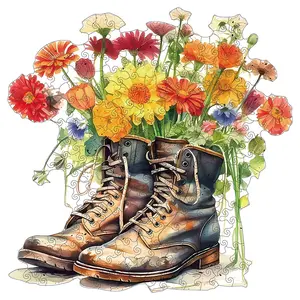 Adult Wooden Jigsaw Puzzle Set, Floral & Shoe Design Unique Irregular Shaped Puzzles, Crafts, Perfect Gift for Friends Family Modern Art Home Decor