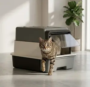 Extra-Large Enclosed Cat Litter Box with Foldable Drawer - Deep, Odor-Resistant, and Splash-Proof for Happy, Healthy Cats flip cover