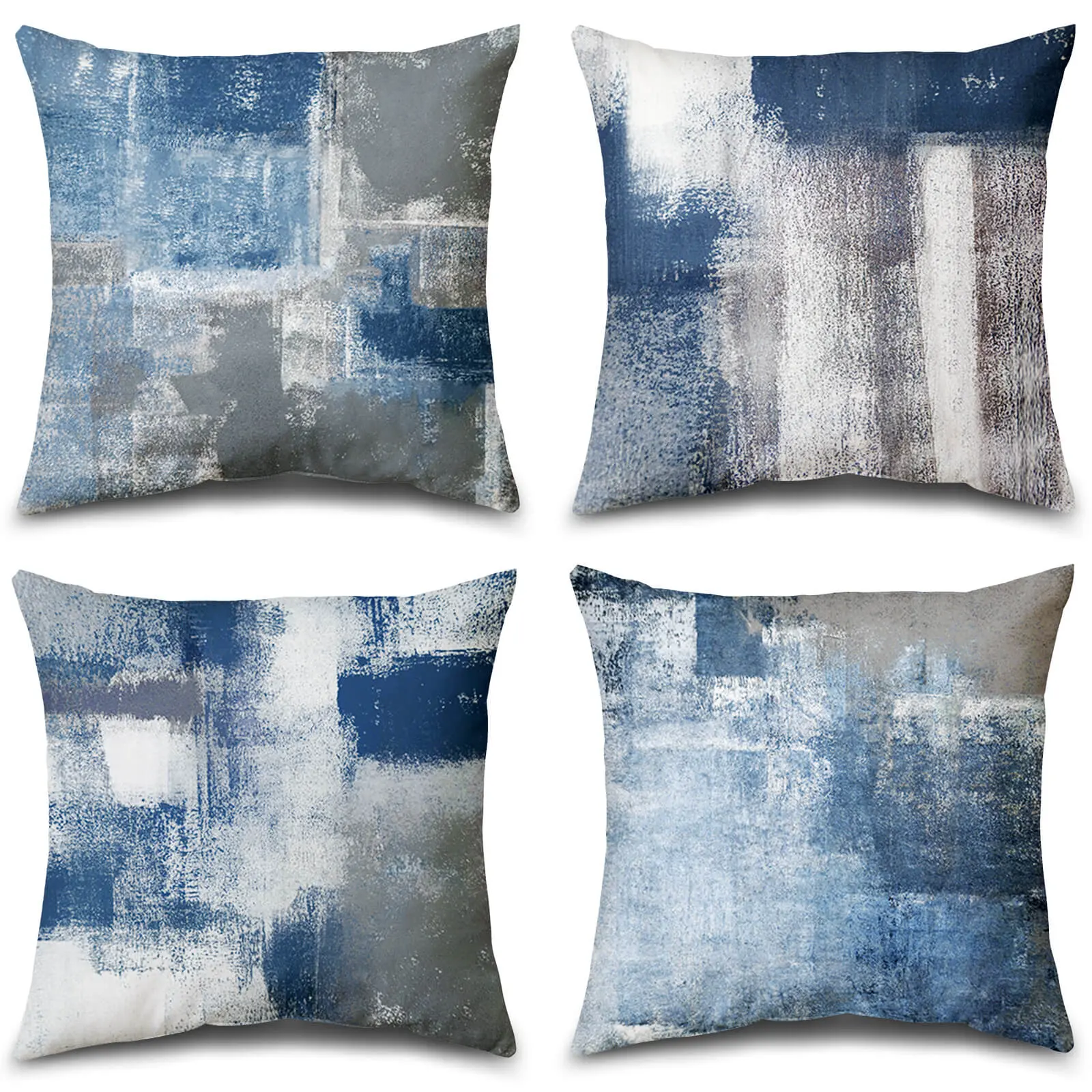Balaena Set of 4 Abstract Art Throw Pillow Covers 18x18 Inch, Dusty Blue and Grey Modern Decorative Cushion Cases for Couch Sofa, Soft Velvet Double-Sided Print Washable Pillow Covers