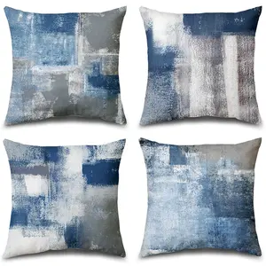 Balaena Set of 4 Abstract Art Throw Pillow Covers 18x18 Inch, Dusty Blue and Grey Modern Decorative Cushion Cases for Couch Sofa, Soft Velvet Double-Sided Print Washable Pillow Covers