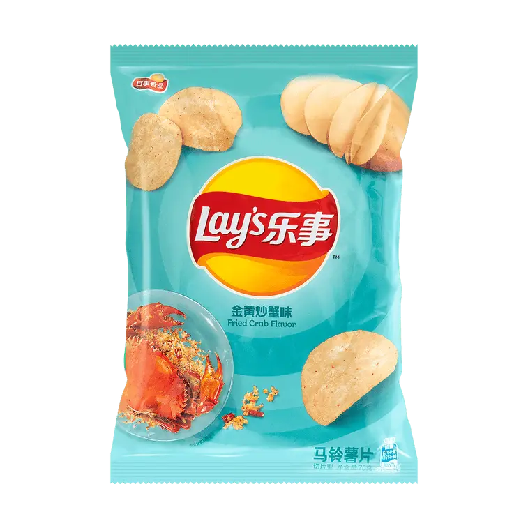 Lay's Fried Crab Flavored Potato Crisps - 70g Ambient Wheat Snack, Seafood Umami Note, On-the-Go Crisps & Puffed Snacks