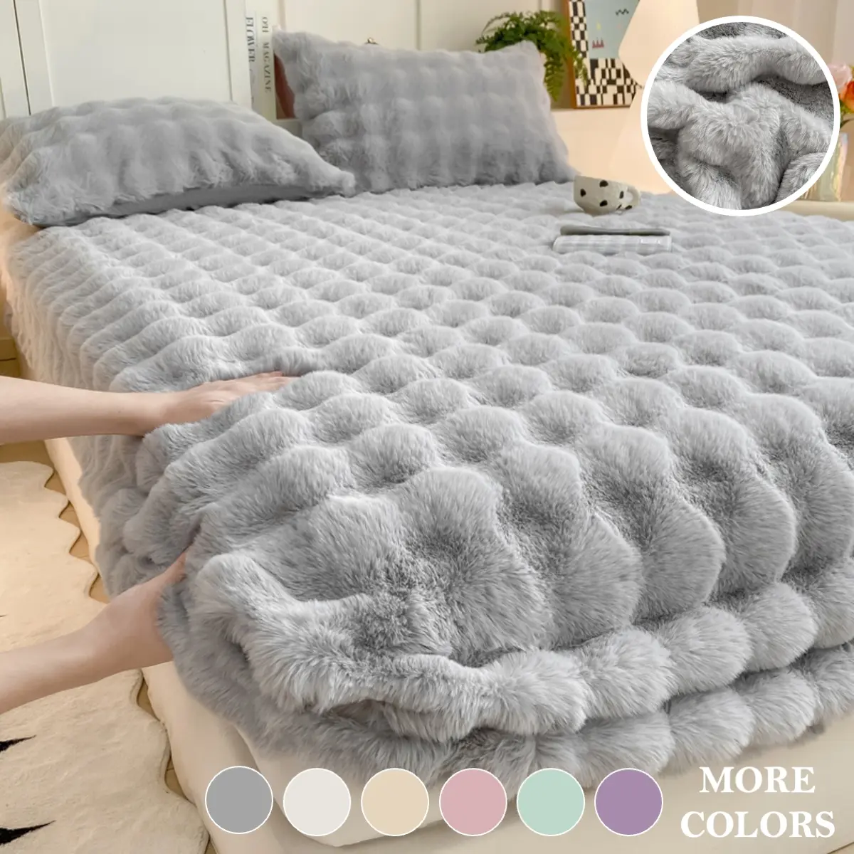 1 Count Polyester Tie-Dye Bubble Fleece Milk Velvet Bedding Set, Hotel Quality Bedding, Ultra-Soft Skin-Friendly Faux Rabbit Fur Fitted Sheet for Kids, Pets & Elderly, Machine Washable, Perfect for Bedroom, Dorm & Hotels