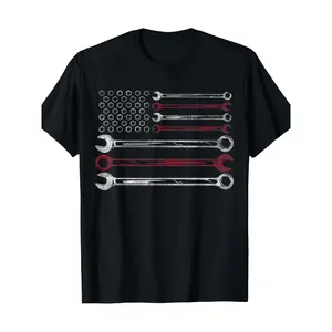 Men's Patriotic Mechanic Flag T-Shirt - American flag and tools design, casual crew neck, ideal gift for the auto mechanic dad