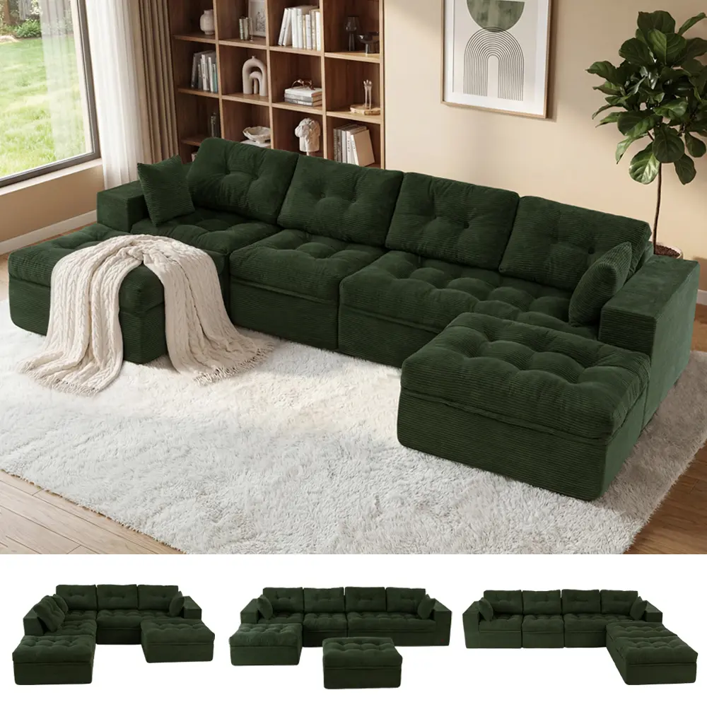 MAXYOYO Puffinest U Shaped Modular Sofa,  Modern Minimalist Couch, Chaise Lounge Couch with Ottoman
