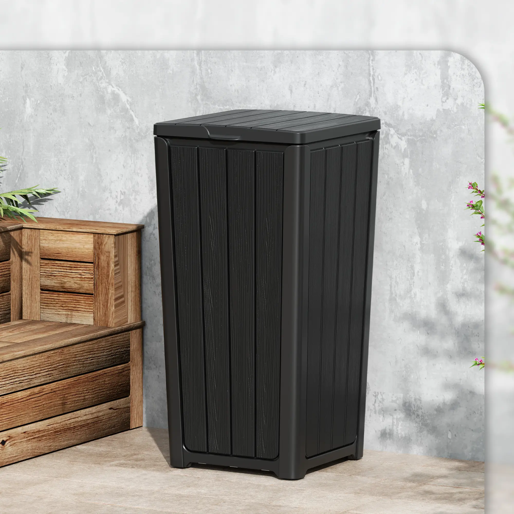 RIWENGO Outdoor Trash Can with Lid Waterproof Resin Garbage Can with Tiered Lid Outside Trash Bin for Patio Kitchen Backyard or Deck Household Waste Bin