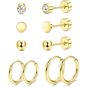YADOCA 5 Pairs Hypoallergenic G23 Titanium Earrings Flat Back Stud Hoop Earring Set Titanium Tragus Helix Cartilage Earrings Ear Piercing Studs Sleeper Huggie Hoop Earring for Women Men Silver/Gold