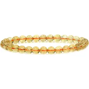 Angelstones Natural AA Grade Citrine Gemstone 6mm Round Beads Stretch Bracelet 7" Unisex