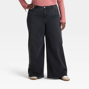 Women's High-Rise Wide Leg Jeans - Ava & Viv Black Wash 26