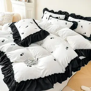 3-Piece Premium White Soft Duvet Cover Set Single Double Queen size, Soft Fabric Brushed Texture, Flowers Rose Embroidery Design, Includes 1 Duvet cover+ 2 Pillow Cases