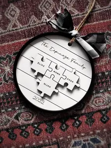 Pieces of our Family | Personalized Christmas Ornament Gift for Family | Holiday Custom Ornament | Family Year Ornament Custom Puzzle