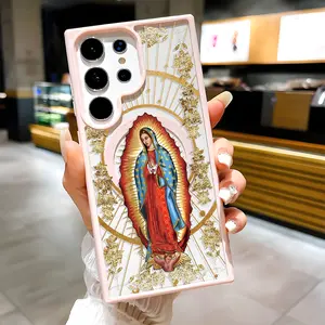 Virgin Mary Pattern Clear Magnetic Phone Case, Compatible with MagSafe Silicone Bumper Protective Cover For Samsung S25 S24 S23 S22 Ultra Plus FE Catholic Guadalupe Maria