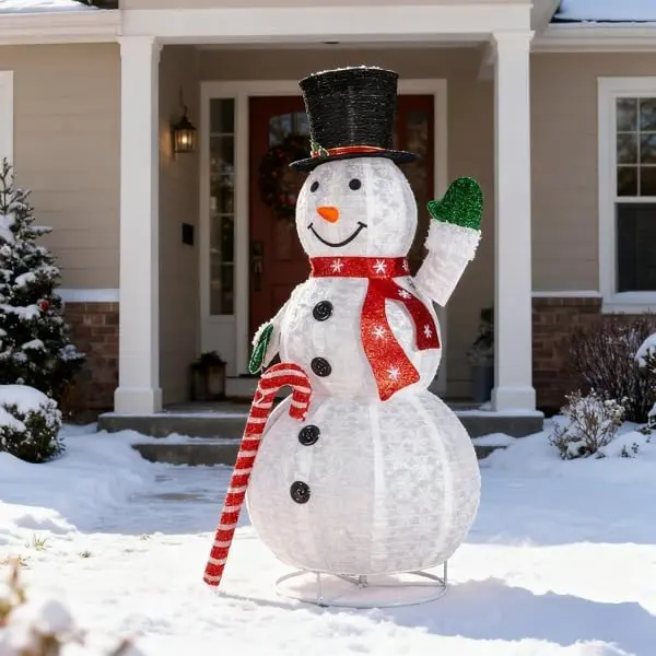 Ubesgoo 5.7FT Lighted Snowman Holding Candy Cane Christmas Yard Decorations, Pre-lit Pull Up Snowman with 210 White LEDs, for Xmas Outdoor Holiday Indoor Decor Lighted Holiday Displays