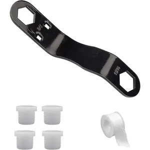 RV Water Heater Drain Plug Kit, Include Angled Wrench, 4 Pieces 1/2" NPT Replacement Plugs and 1 Roll PTFE Tape