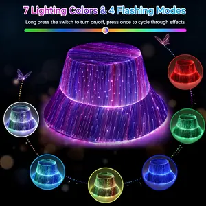 LED Party Bucket Hat, Glow Fishing Cap, 7 Color Night Light, USB Rechargeable, Edm Festival Gear, Fun Accessory for Events