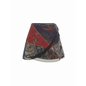 Cider Chiffon Low Rise Aztec Asymmetrical Knotted A-line Mini Skirt SwimWeek
