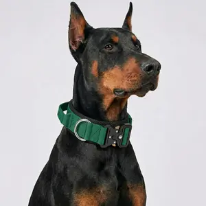 Heavy Duty Tactical Dog Collar with Control Handle, Adjustable Anti-Pull Walking Gear with Metal Buckle for Doberman, Pitbull, Medium & Large Dogs