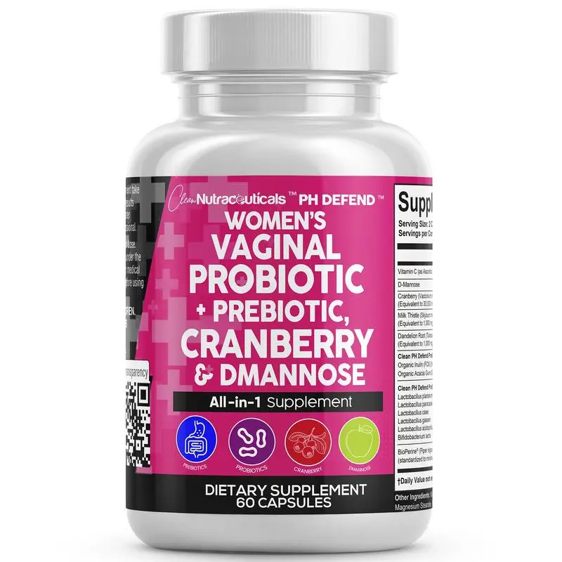 WOMEN'SVAGINALPROBIOTICPREBIOTIC,CRANBERRY8 DMANNOSE supplement pH BALANCE-YEASTBALANCEVAGINAL FLORA-EASESGAS* BLOATING &DIGESTIONHealthcare Dietary