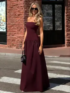 Elegant Plain Slim-Fitting A-Line Dress, Sexy Style Backless Design, Perfect for Casual & Party Wear, Women's Fashion Clothing